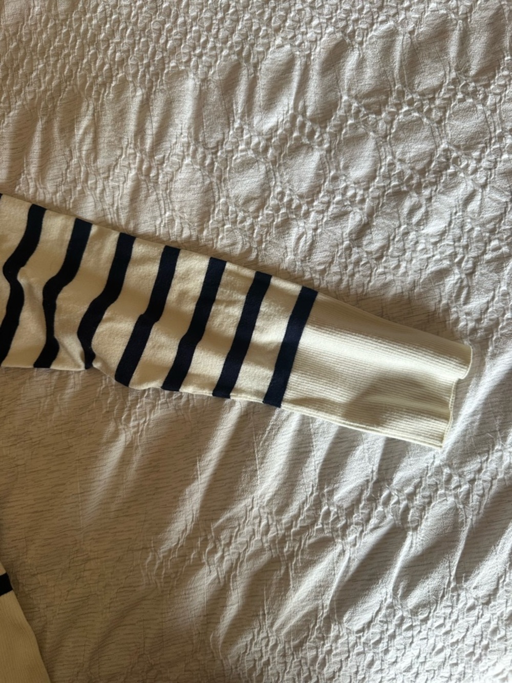 Aritzia Babaton Cream & Navy Half-Zip Striped Pullover - Picture 3 of 3